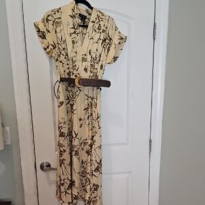 Donna Karan Beige and Brown Floral Midi Dress